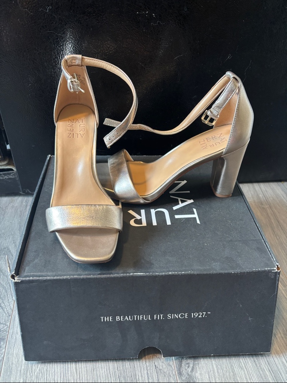 Naturalizer Metallic Taupe Block Heel Sandals